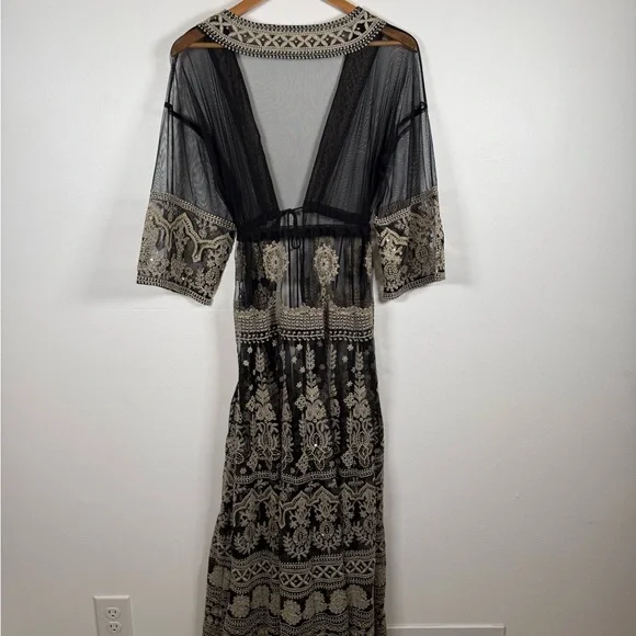 Soft Surroundings Sheer Lace Embroidered Kimono Robe‎ Coverup Gown - Picture 7 of 7